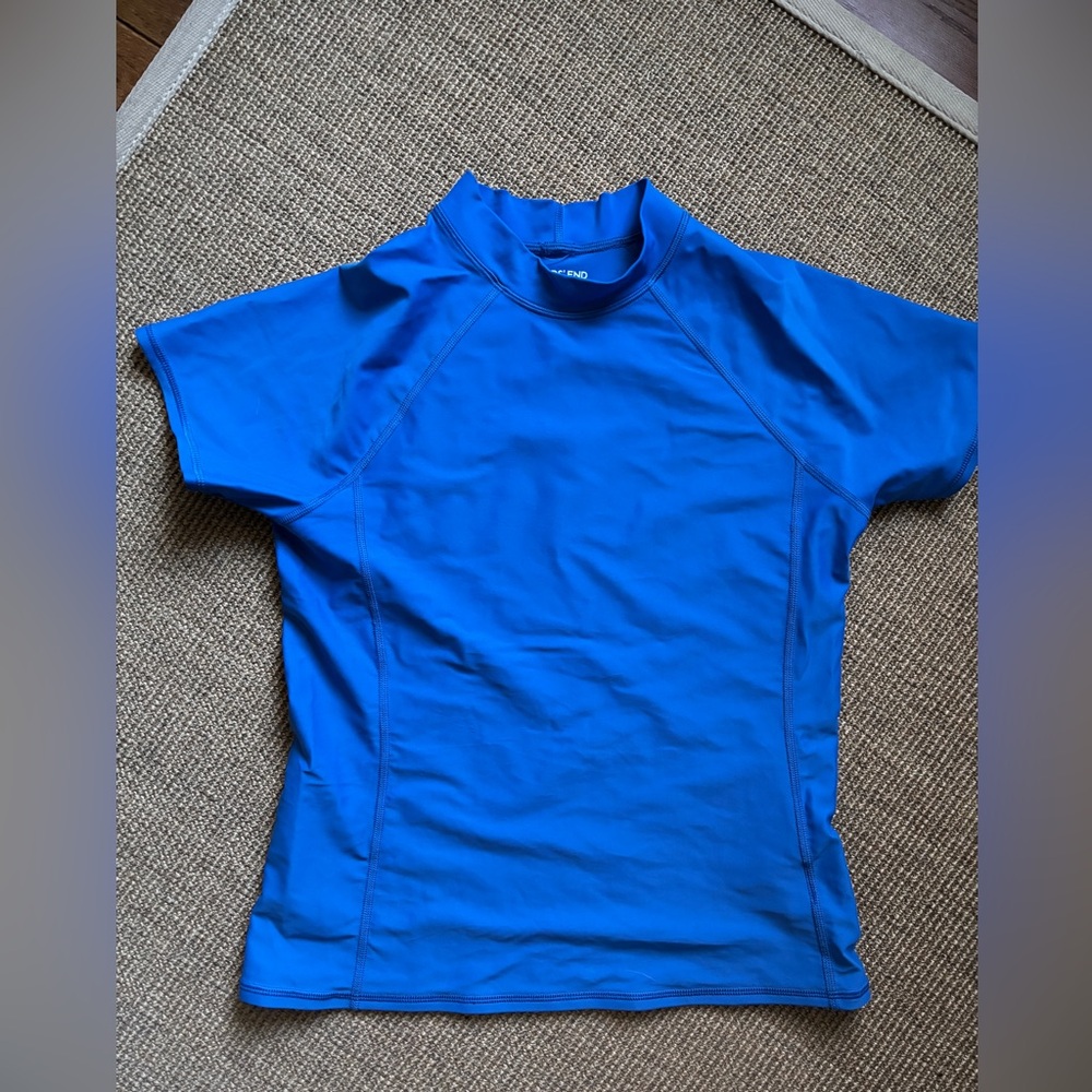 Lands' End Girls Royal Blue Short Sleeve Crew Neck Swim Rash Guard Size: XL 16